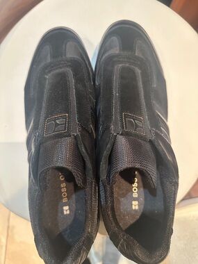 BOSS ORANGE Men's Black Slip-On Suede & Textile Loafers